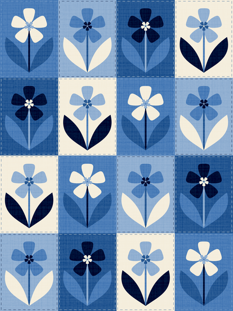 Denim Delft Blue Navy Cream