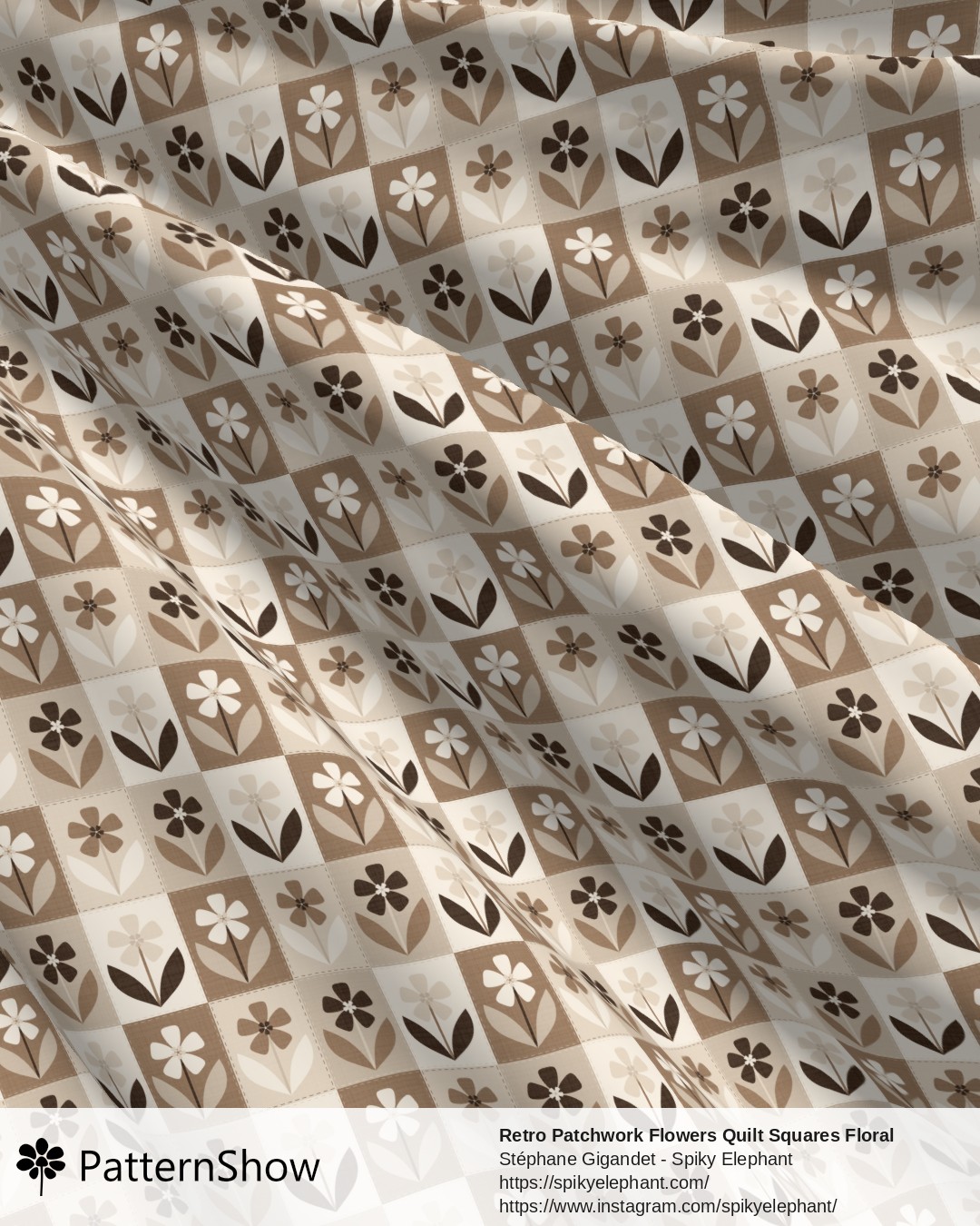 Retro Patchwork Flowers Quilt Squares Floral - Beige Greige Taupe