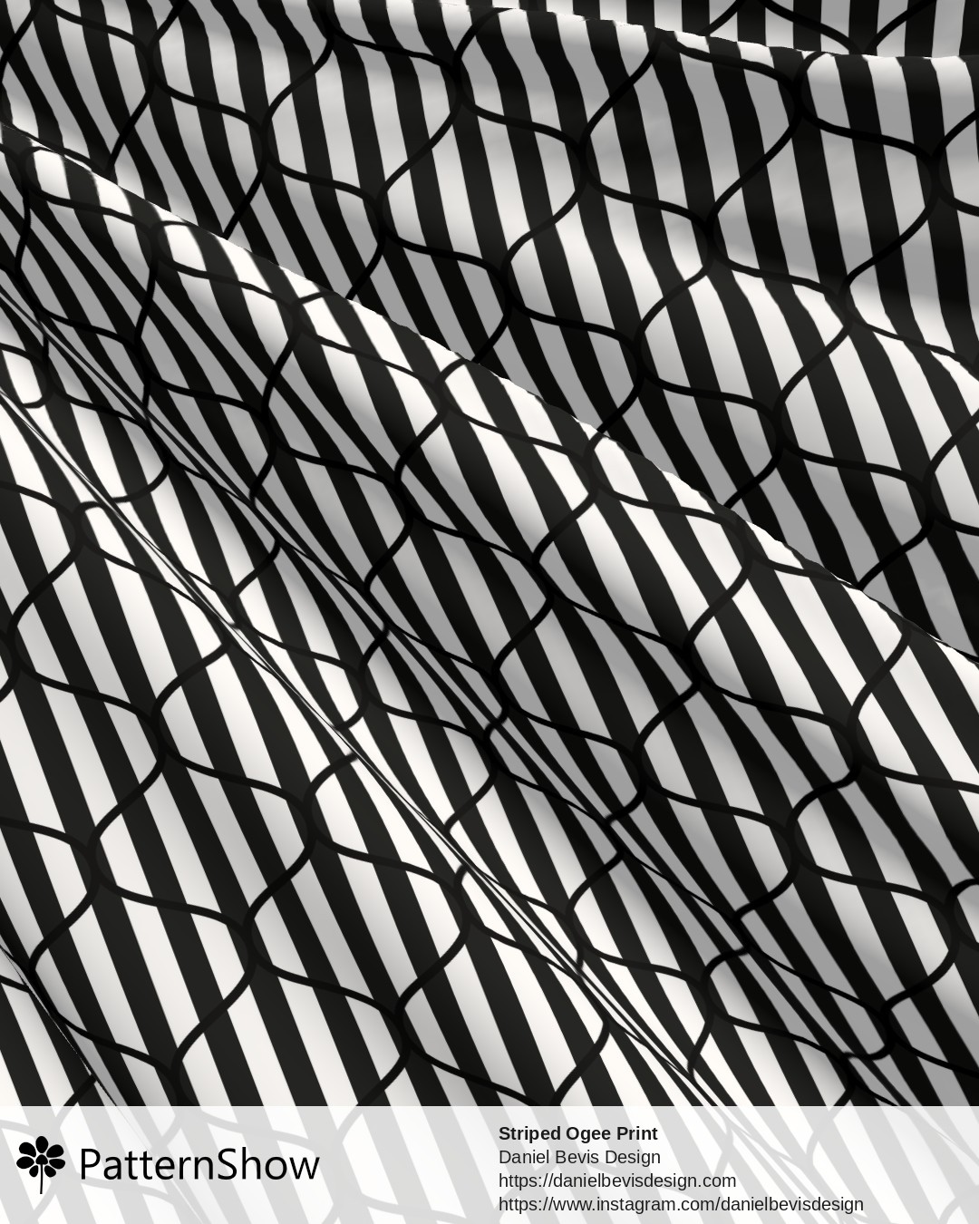 Striped Ogee Print - Black and White Inverse
