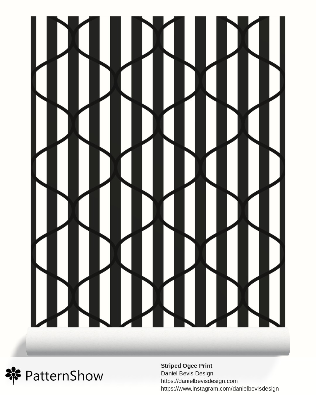 Striped Ogee Print wallpaper - Black and White Inverse