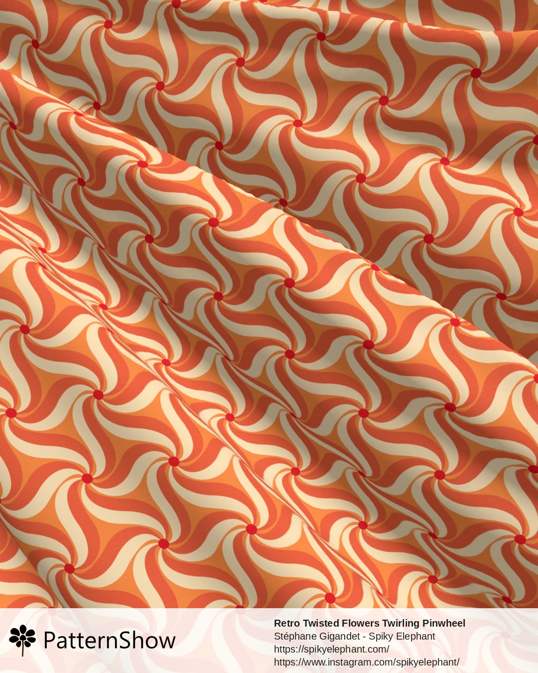 Retro Twisted Flowers Twirling Pinwheel - Mod Orange Peach Salmon Red Cream