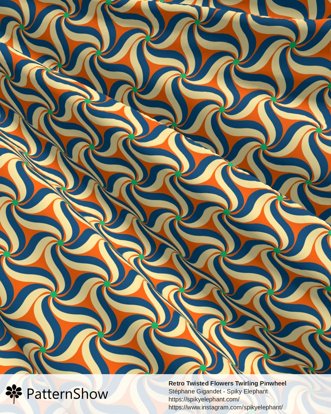 Retro Twisted Flowers Twirling Pinwheel - Orange Blue Green Yellow Cream