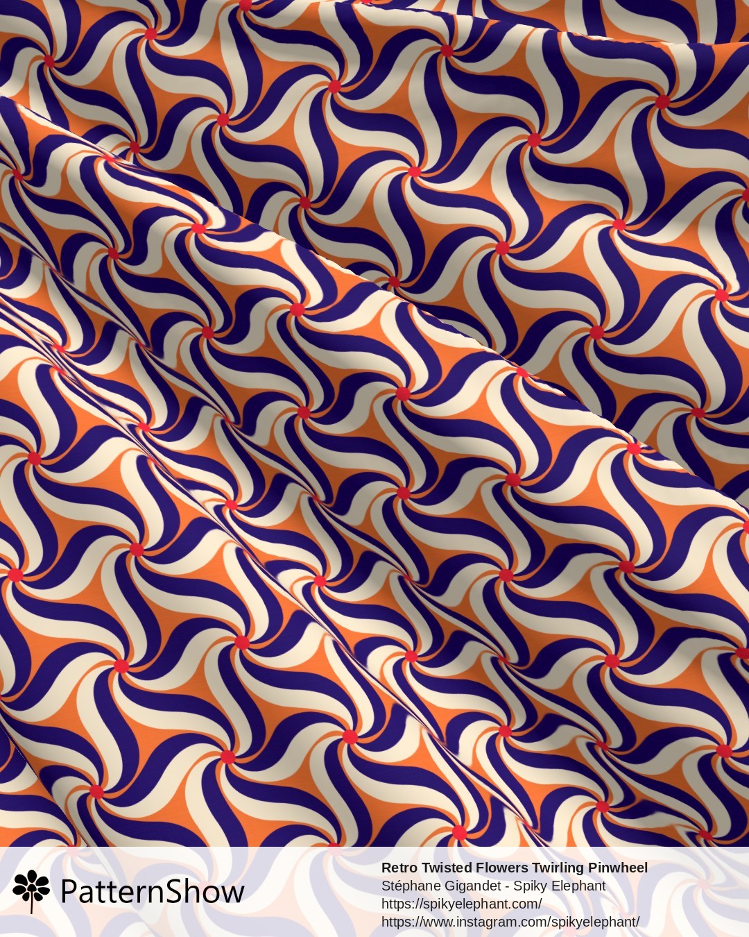 Retro Twisted Flowers Twirling Pinwheel - Indigo Navy Blue Orange Red Cream