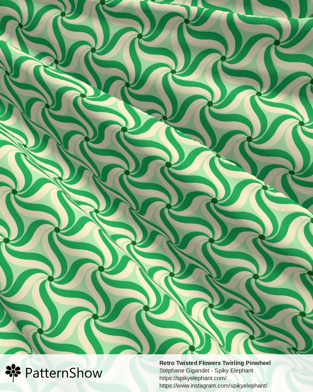 Retro Twisted Flowers Twirling Pinwheel - Fun Mid Mod Green Yellow Cream