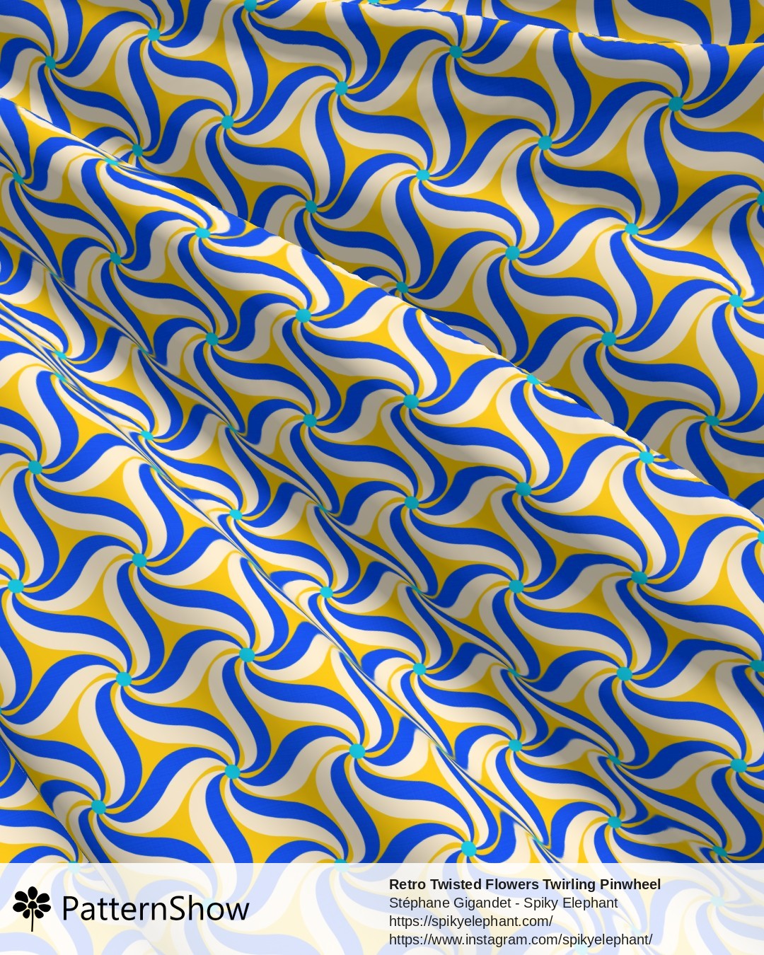 Retro Twisted Flowers Twirling Pinwheel - Summer Blue Yellow Cyan Cream