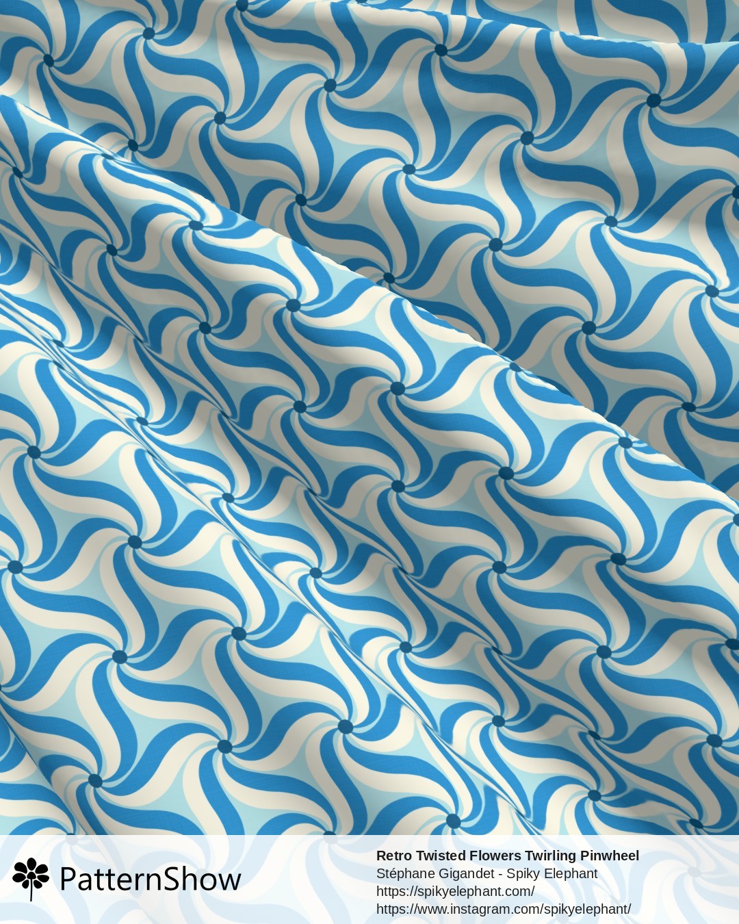 Retro Twisted Flowers Twirling Pinwheel - Coastal Ocean Blue Cream White