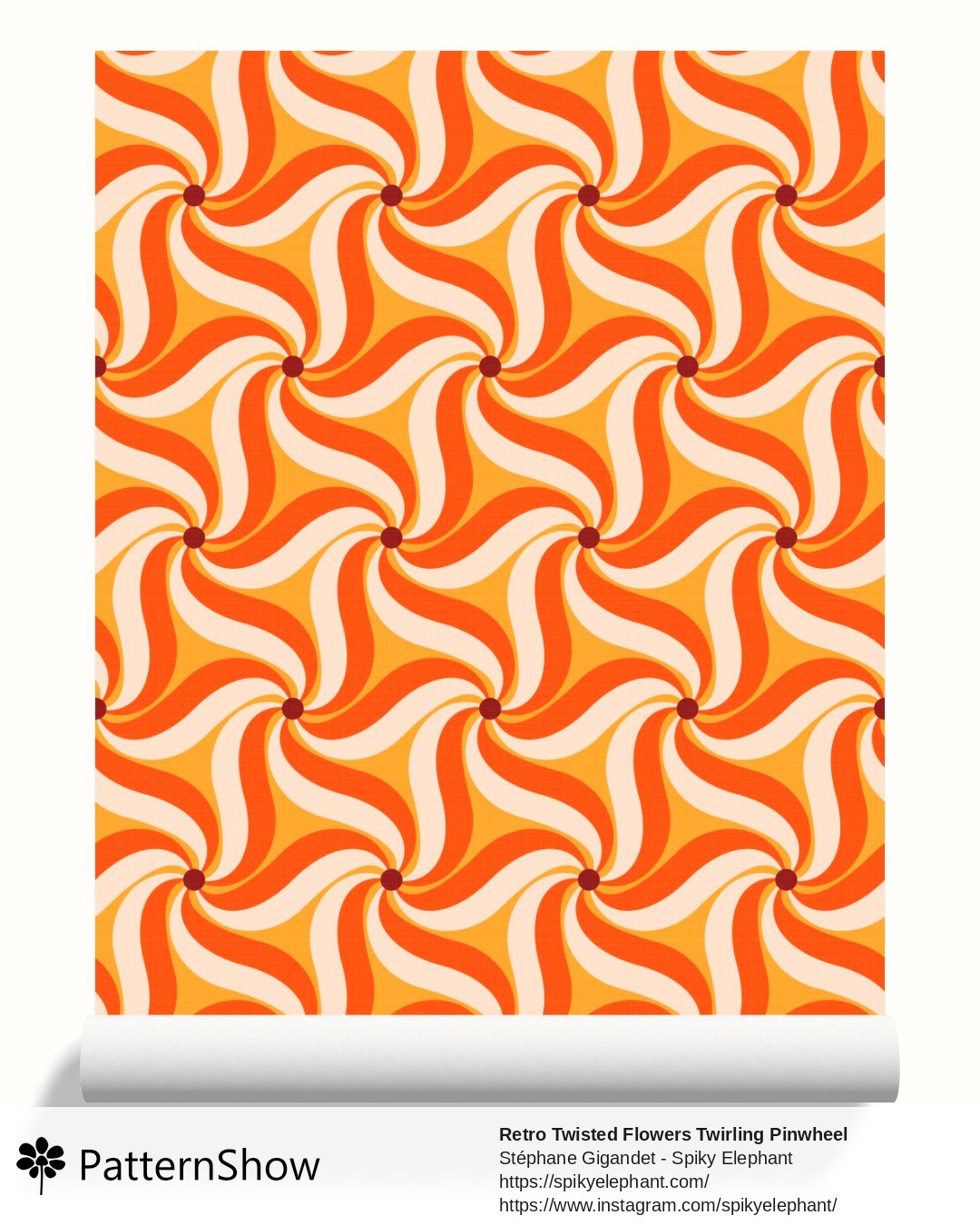 Retro Twisted Flowers Twirling Pinwheel wallpaper - Vintage Yellow Orange Brown Cream