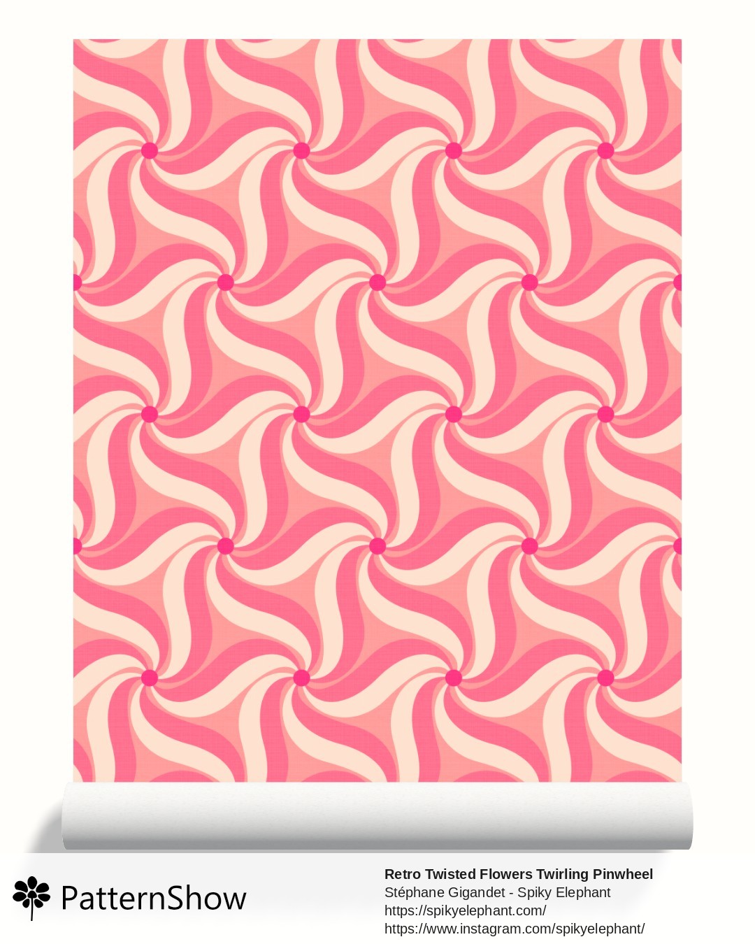 Retro Twisted Flowers Twirling Pinwheel wallpaper - Pink Aegean Blue Teal Cyan White