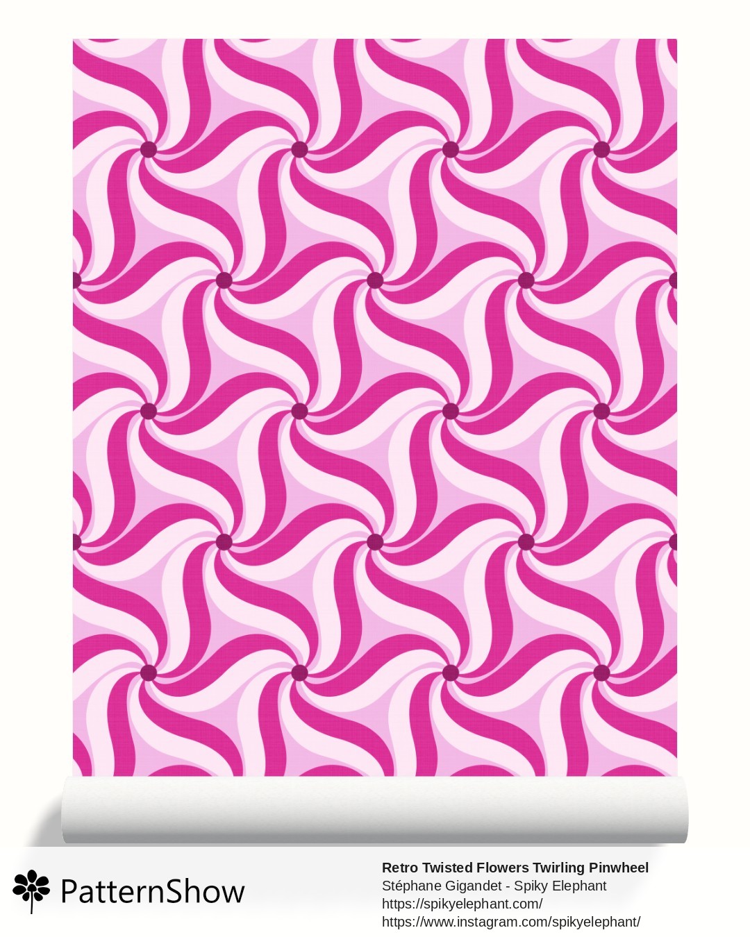 Retro Twisted Flowers Twirling Pinwheel wallpaper - Purple Orchid Girly Pink Cream