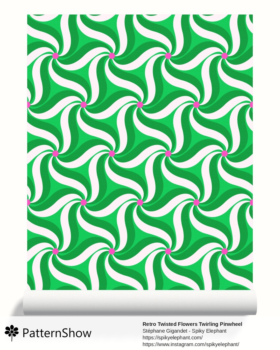 Retro Twisted Flowers Twirling Pinwheel wallpaper - Hot Pink Jungle Neon Green