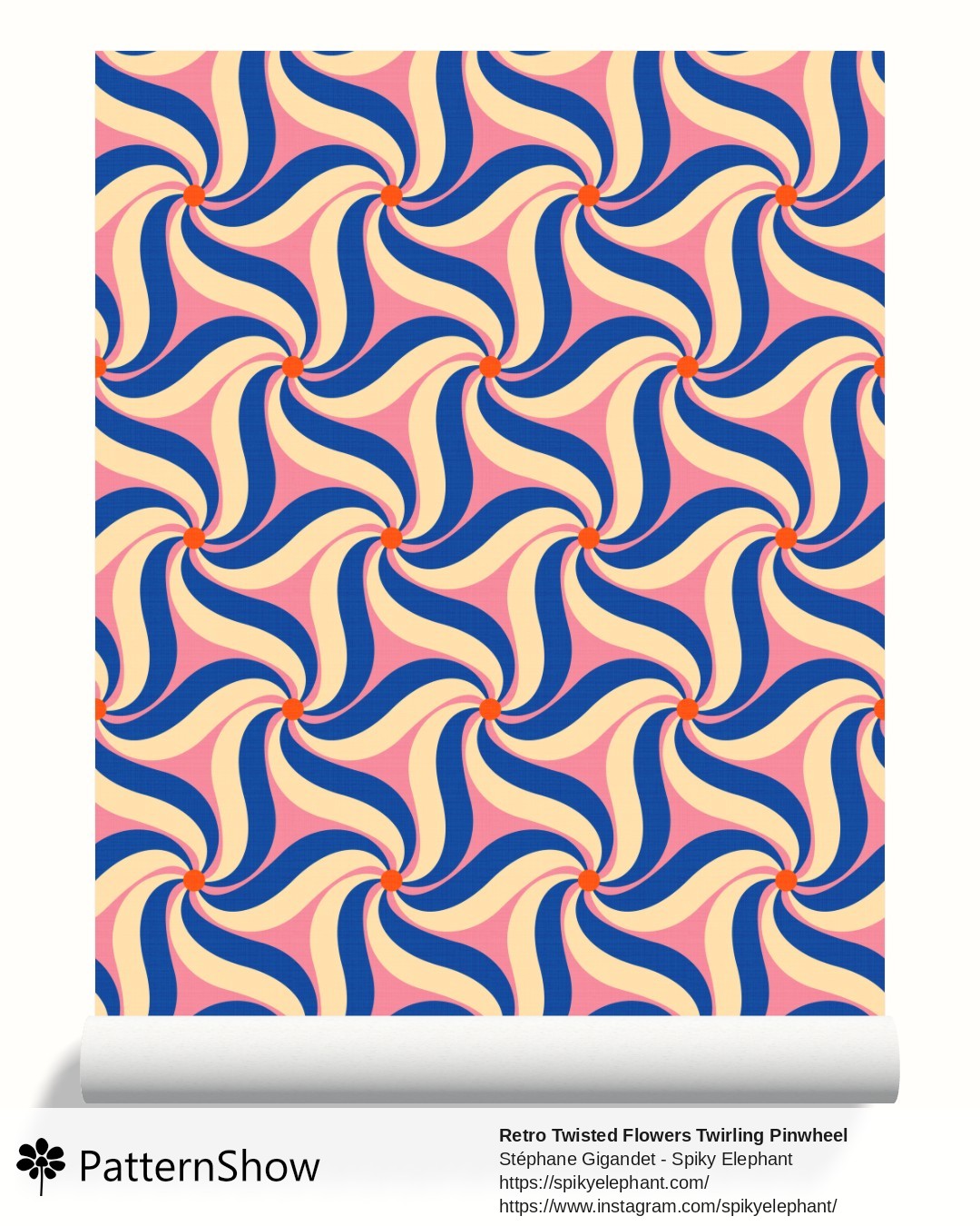 Retro Twisted Flowers Twirling Pinwheel wallpaper - Pink Aegean Blue Teal Cyan White