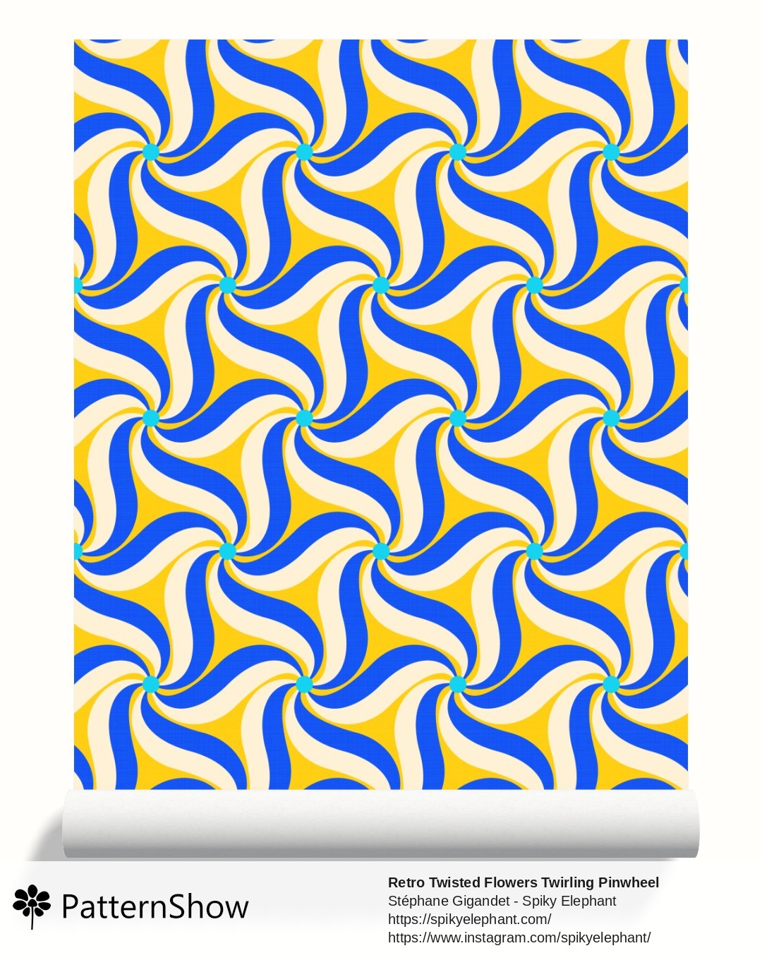 Retro Twisted Flowers Twirling Pinwheel wallpaper - Summer Blue Yellow Cyan Cream