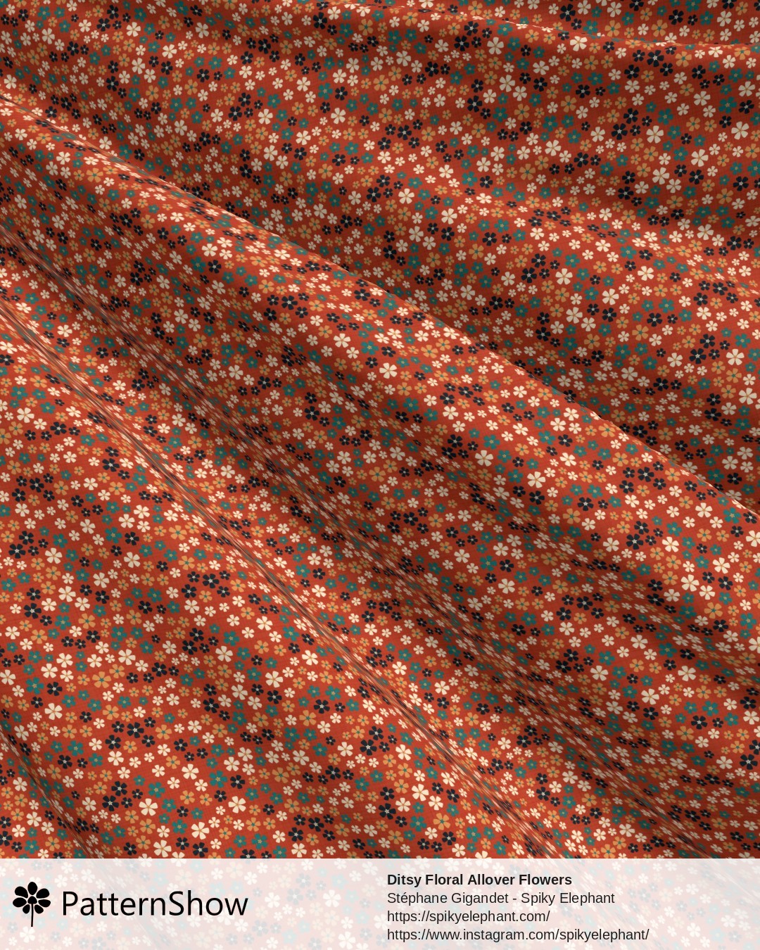 Ditsy Floral Allover Flowers - Teal Turquoise Rust Orange