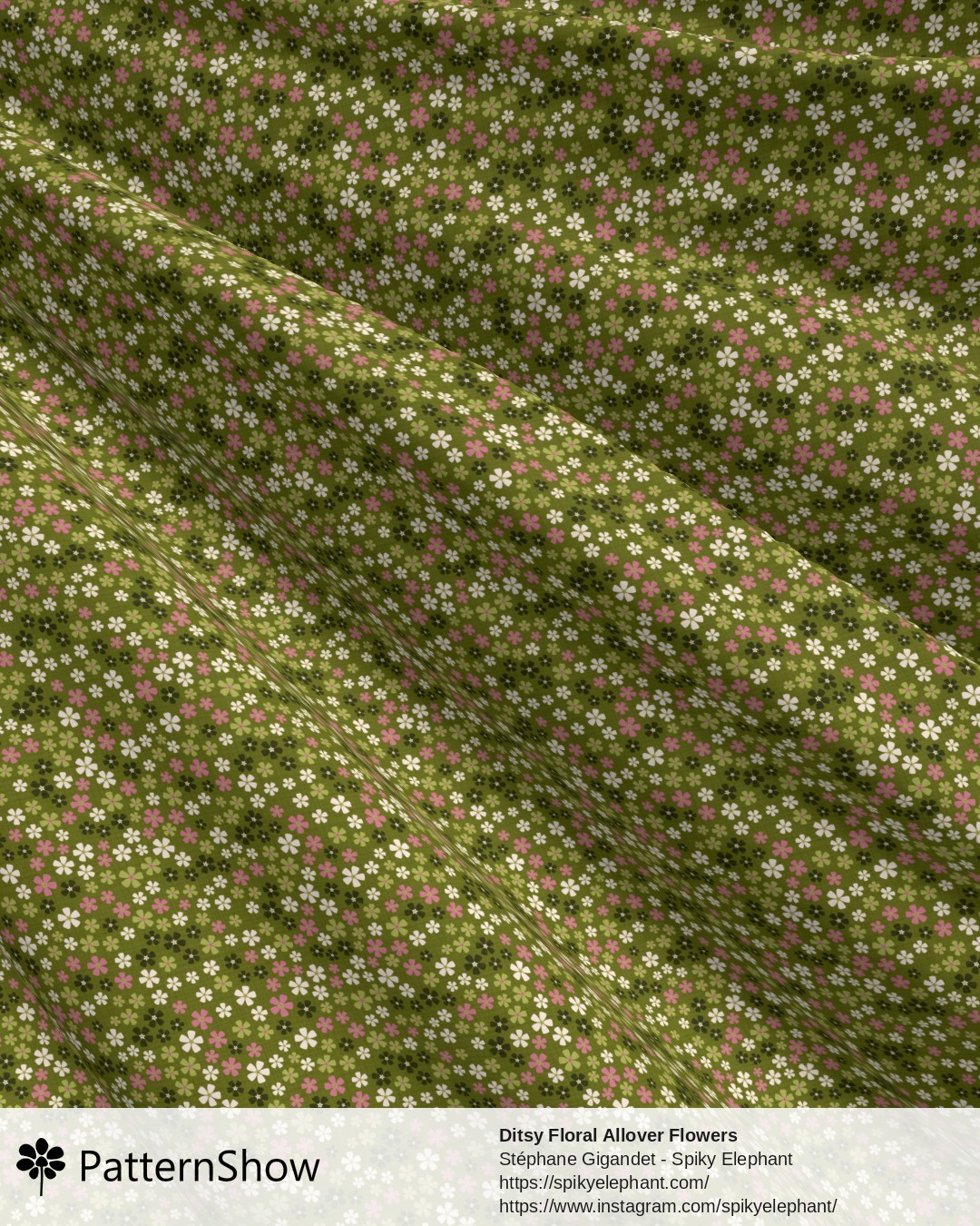 Ditsy Floral Allover Flowers - Olive Green Rose Pink