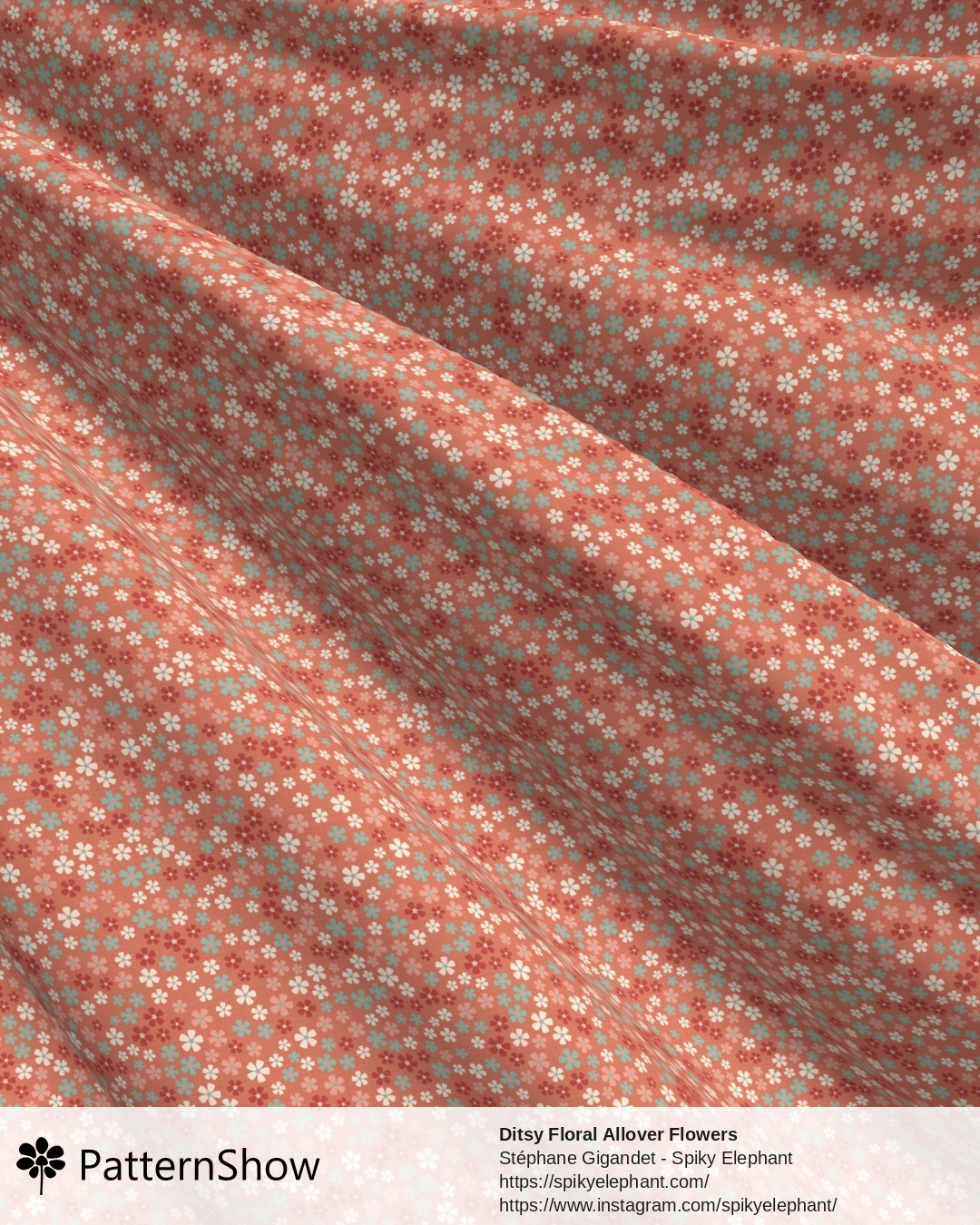 Ditsy Floral Allover Flowers - Peach Coral Mint Green