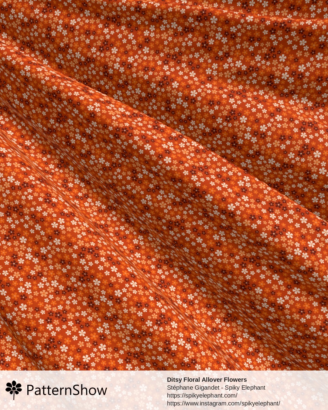 Ditsy Floral Allover Flowers - Burnt Orange Brown Cream