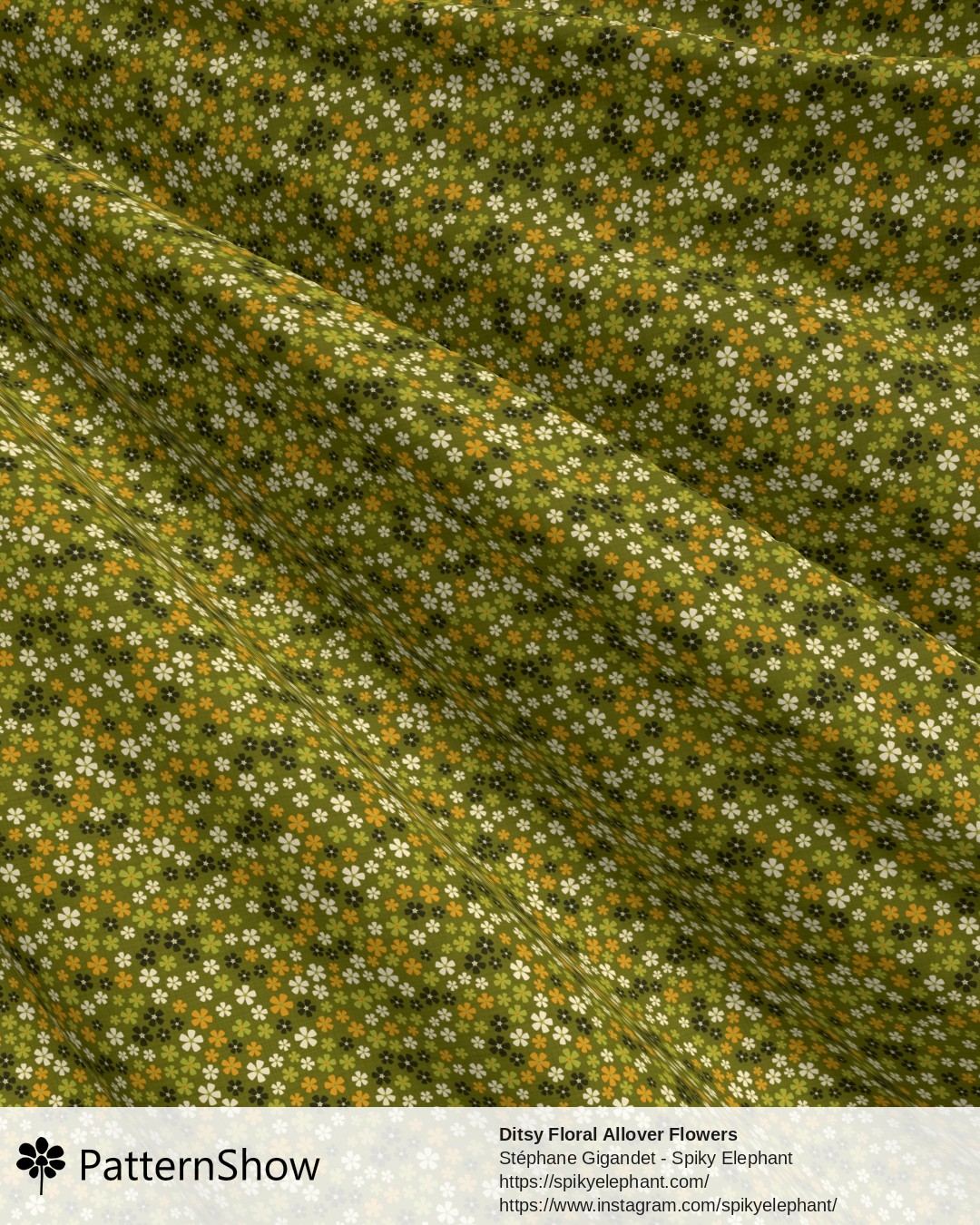 Ditsy Floral Allover Flowers - Mustard Avocado Olive Green
