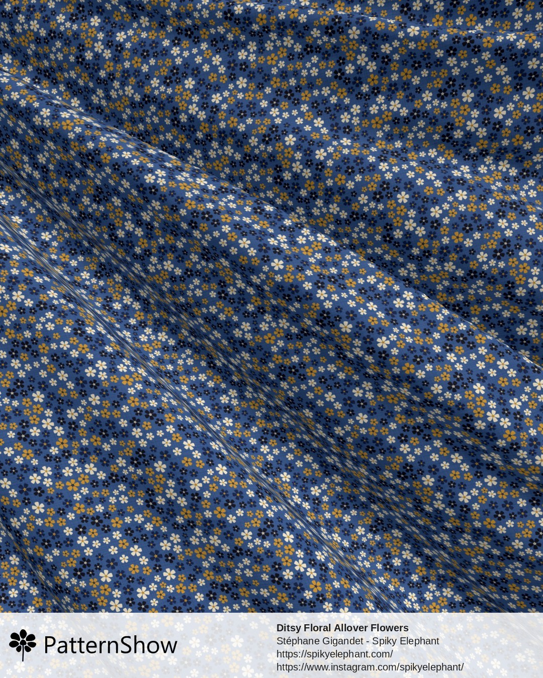 Ditsy Floral Allover Flowers - Navy Blue Ochre Mustard