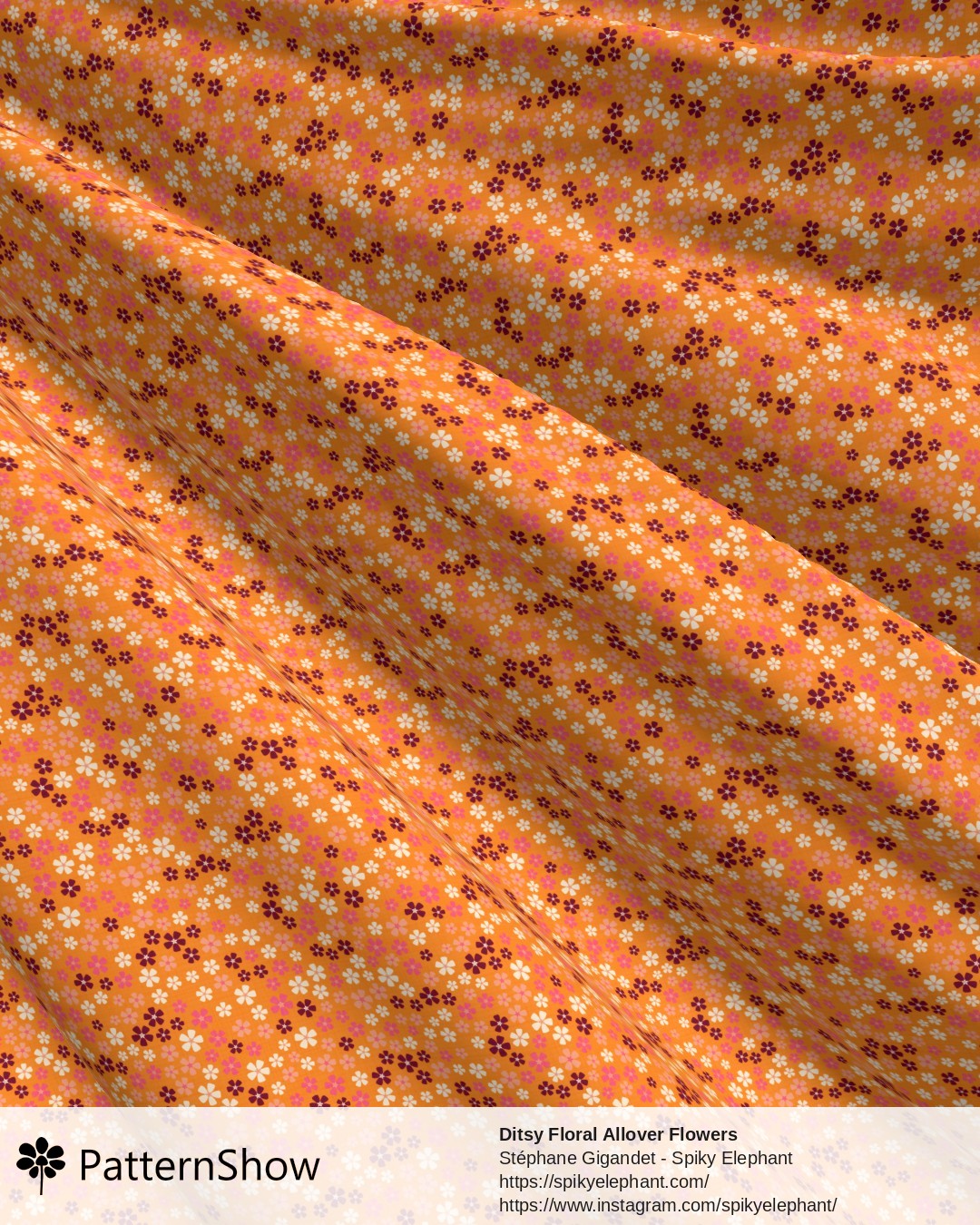 Ditsy Floral Allover Flowers - Hot Pink Tangerine Orange Cream