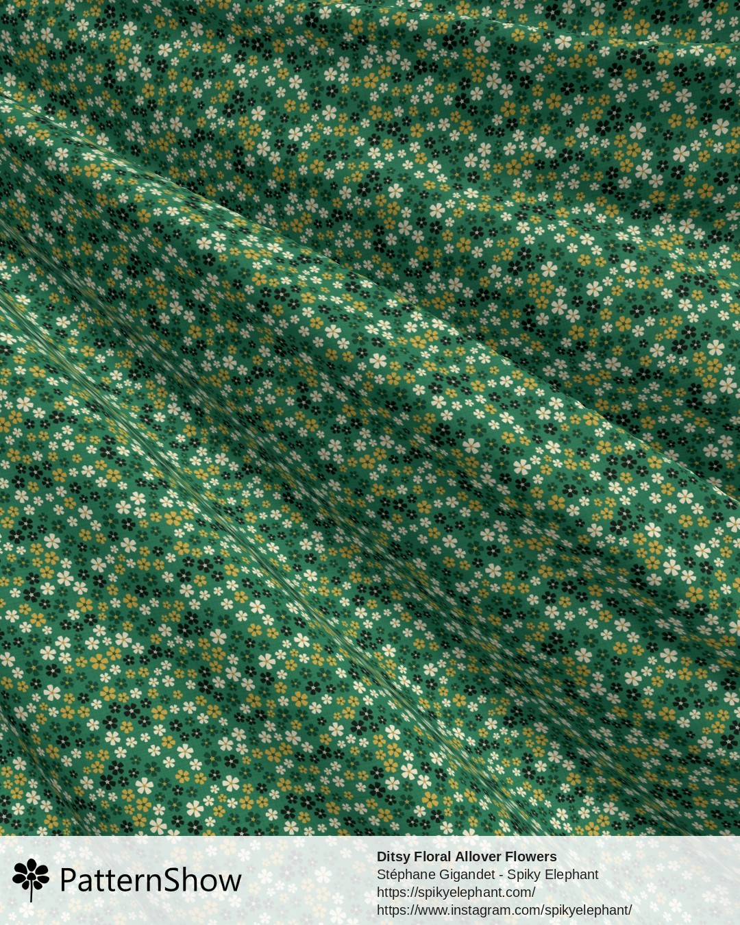 Ditsy Floral Allover Flowers - Dark Emerald Green Gold