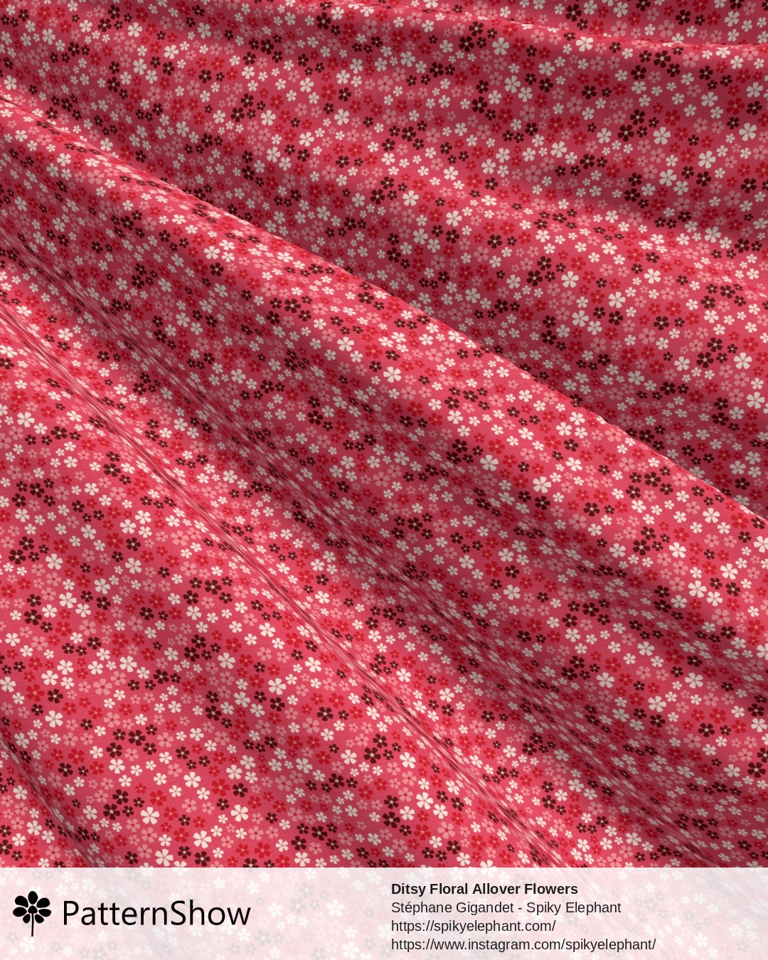 Ditsy Floral Allover Flowers - Cherry Red Pink Cream