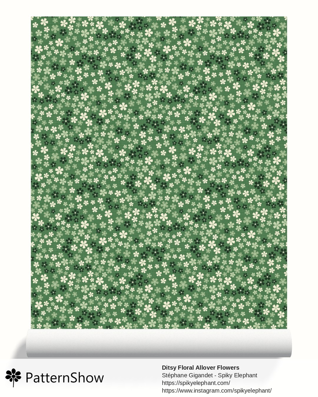 Ditsy Floral Allover Flowers wallpaper - Forest Sage Green Cream