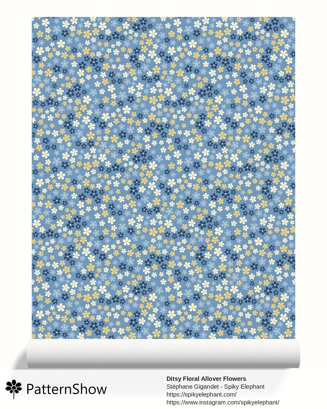 Ditsy Floral Allover Flowers wallpaper - Light Blue Butter Yellow