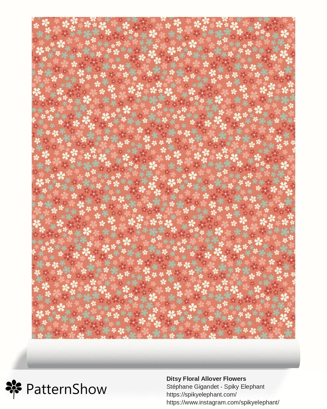 Ditsy Floral Allover Flowers wallpaper - Peach Coral Mint Green