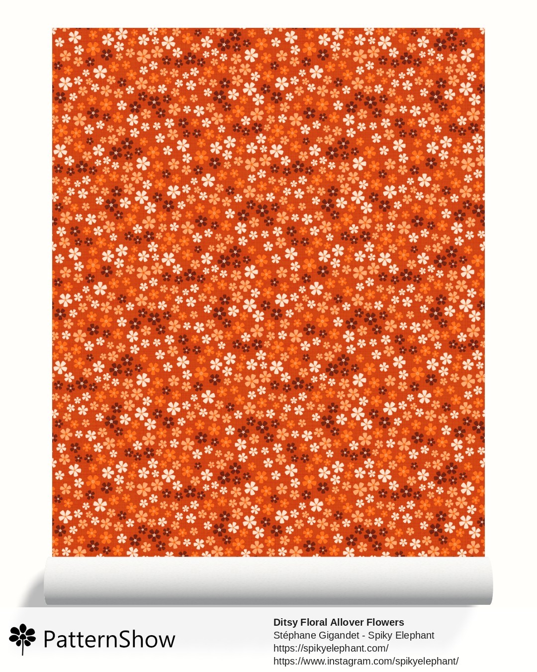 Ditsy Floral Allover Flowers wallpaper - Burnt Orange Brown Cream
