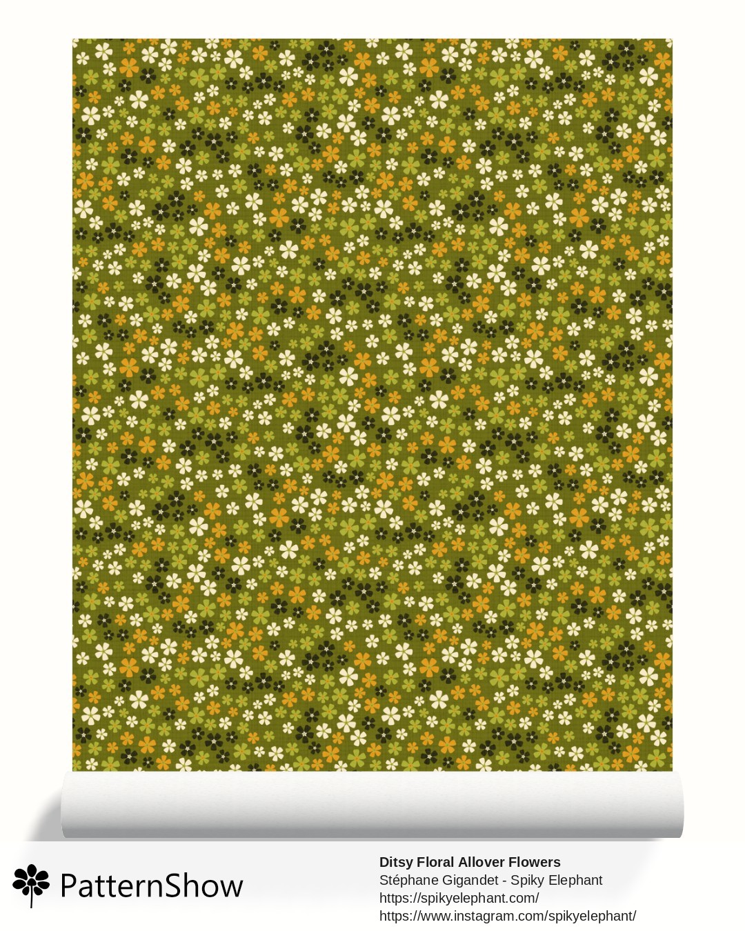 Ditsy Floral Allover Flowers wallpaper - Mustard Avocado Olive Green