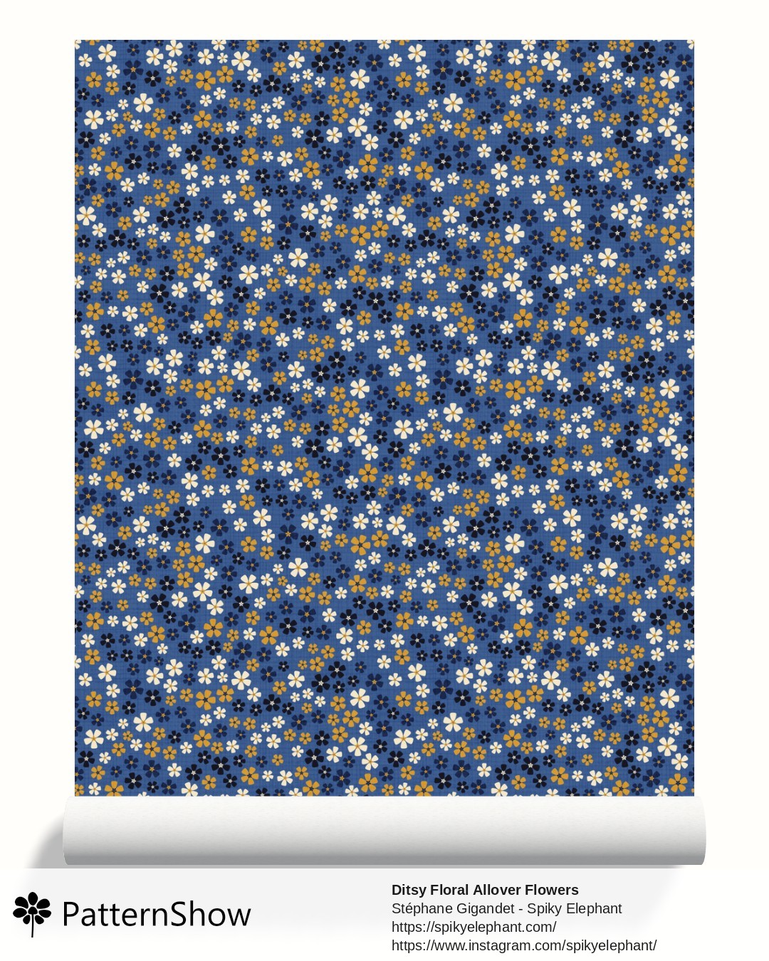 Ditsy Floral Allover Flowers wallpaper - Navy Blue Ochre Mustard