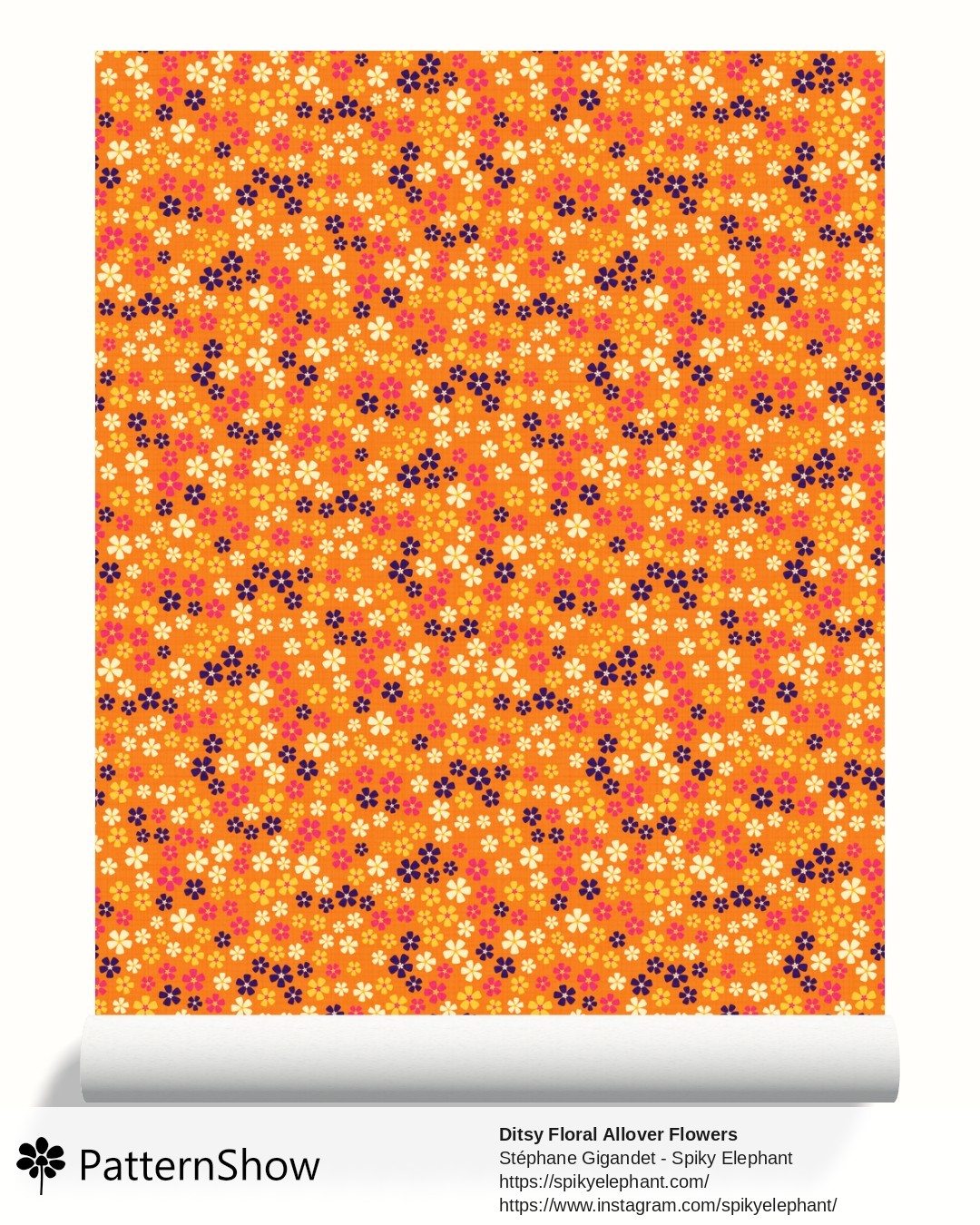 Ditsy Floral Allover Flowers wallpaper - Magenta Pink Purple Yellow Orange
