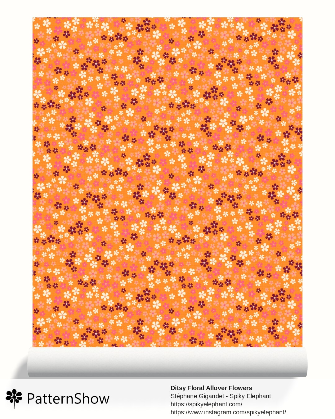 Ditsy Floral Allover Flowers wallpaper - Hot Pink Tangerine Orange Cream