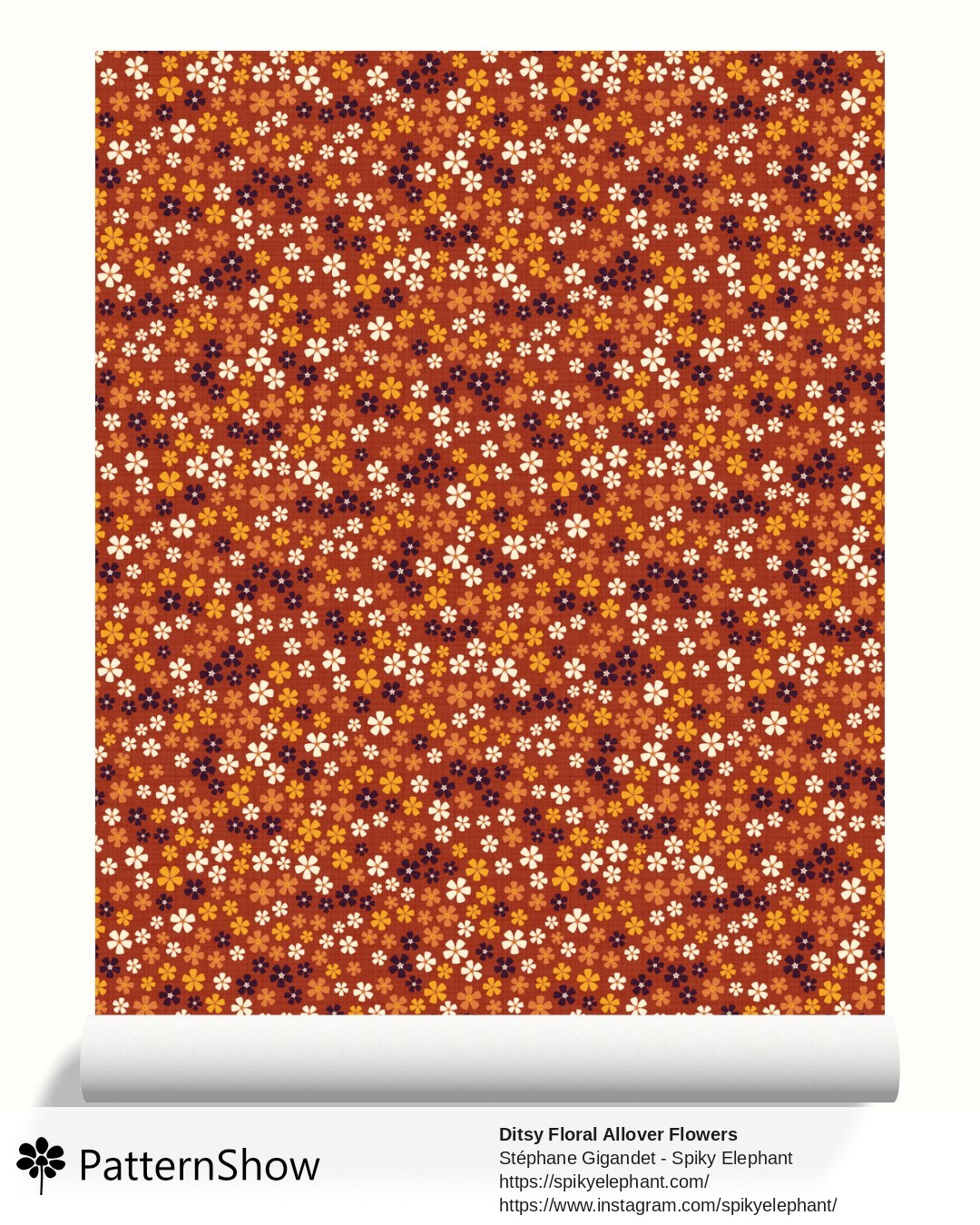 Ditsy Floral Allover Flowers wallpaper - Gold Purple Orange