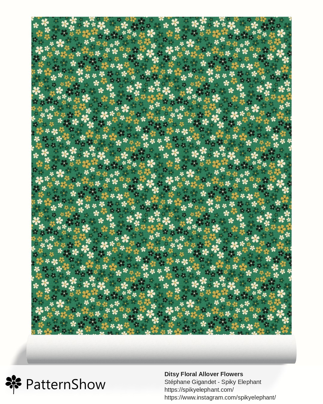 Ditsy Floral Allover Flowers wallpaper - Dark Emerald Green Gold