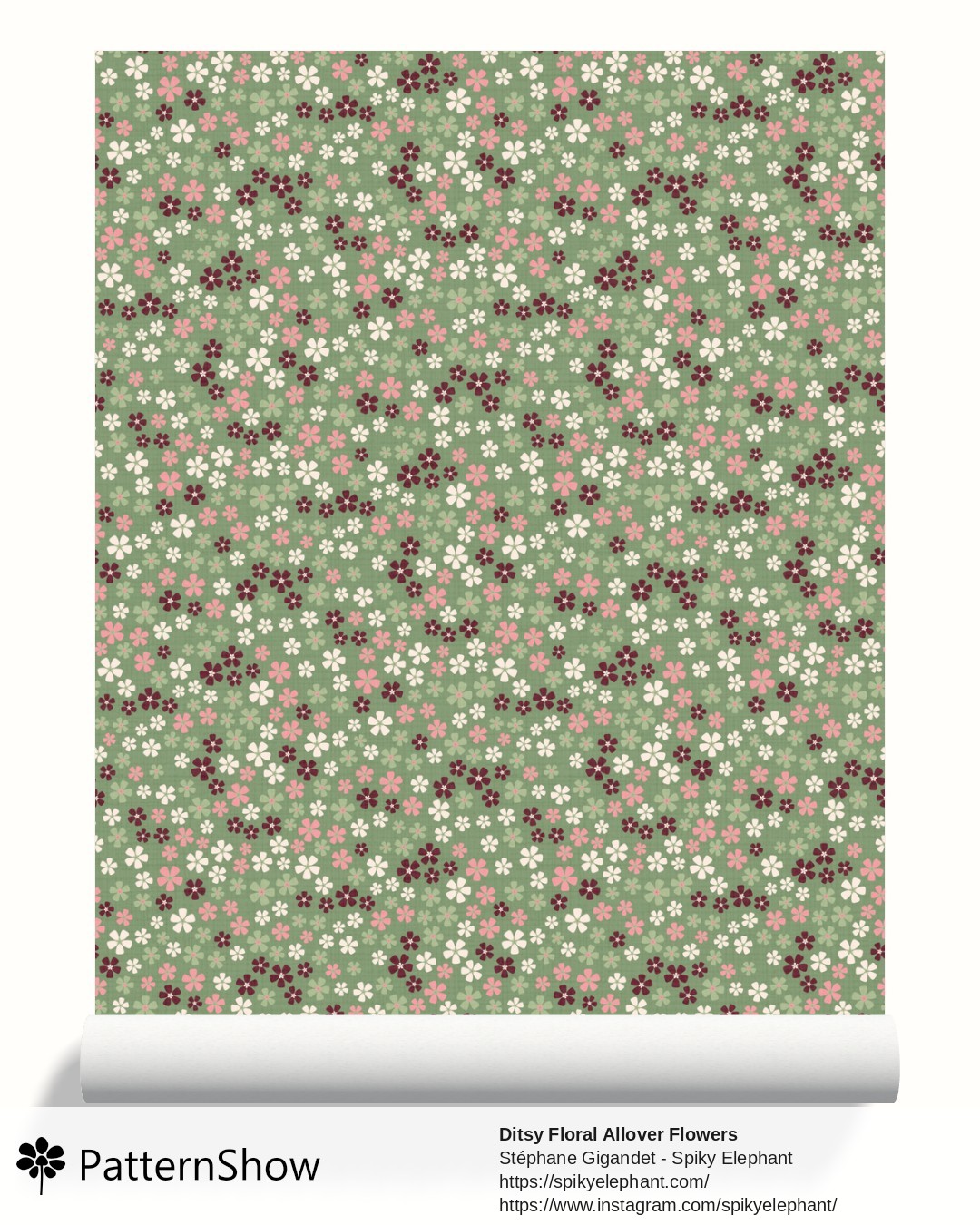 Ditsy Floral Allover Flowers wallpaper - Dusty Pink Sage Green