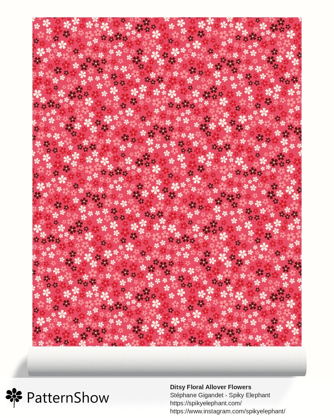 Ditsy Floral Allover Flowers wallpaper - Cherry Red Pink Cream