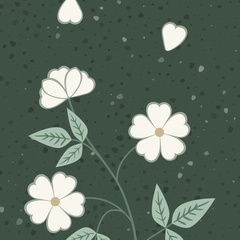 Windy Wild Roses Vintage Floral - White Cream on Dark Green