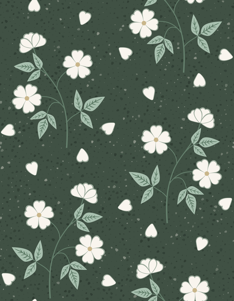 White Cream on Dark Green