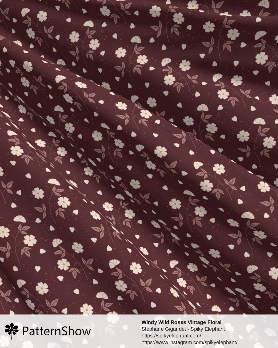 Windy Wild Roses Vintage Floral - Burgundy Wine on Blush