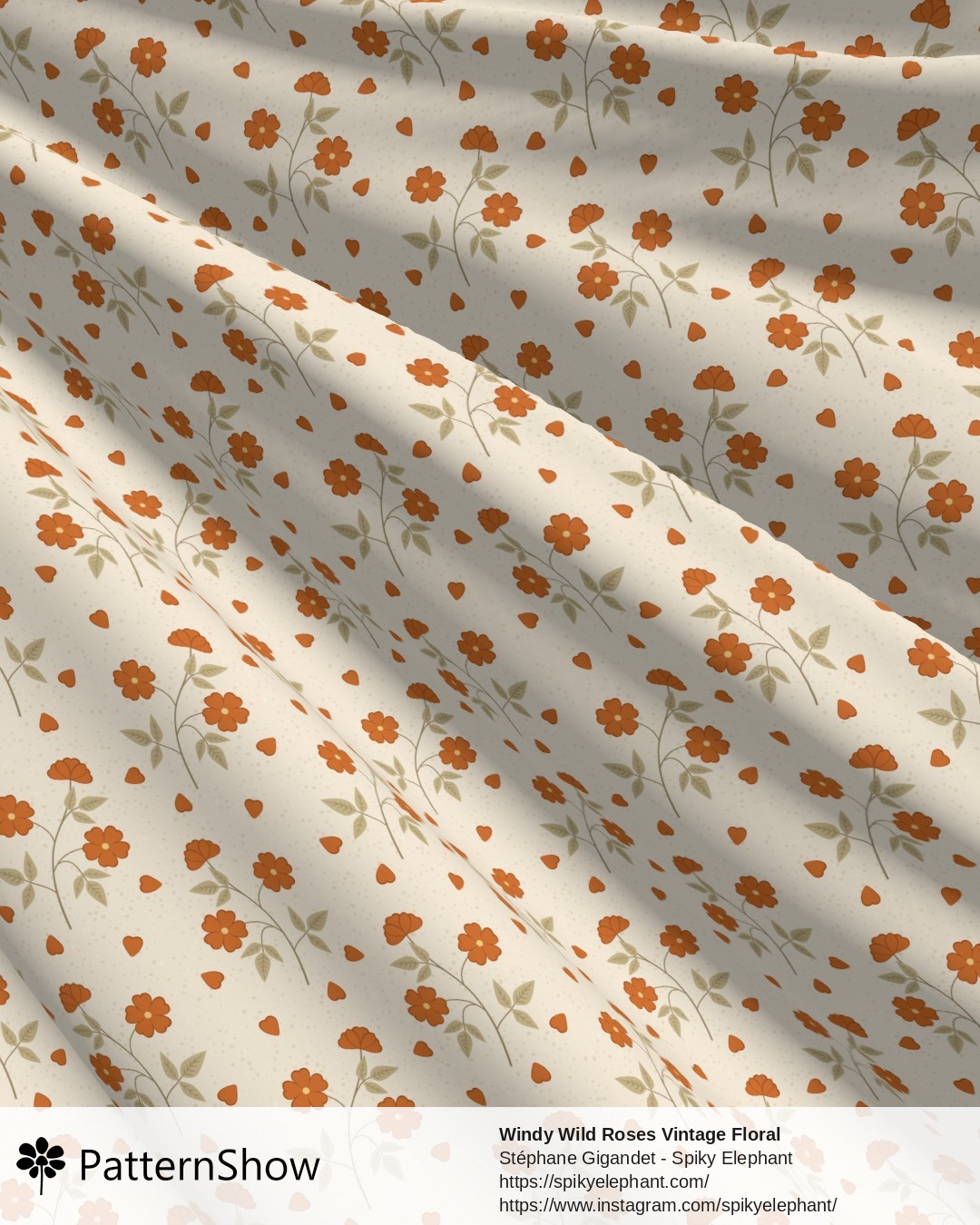 Windy Wild Roses Vintage Floral - Burnt Orange on Cream