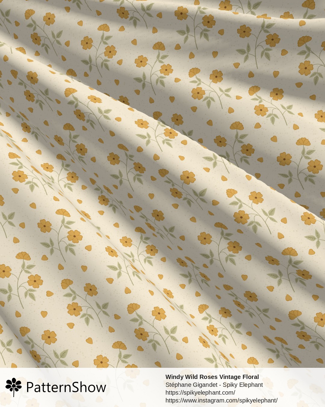 Windy Wild Roses Vintage Floral - Butterscotch Yellow on Cream