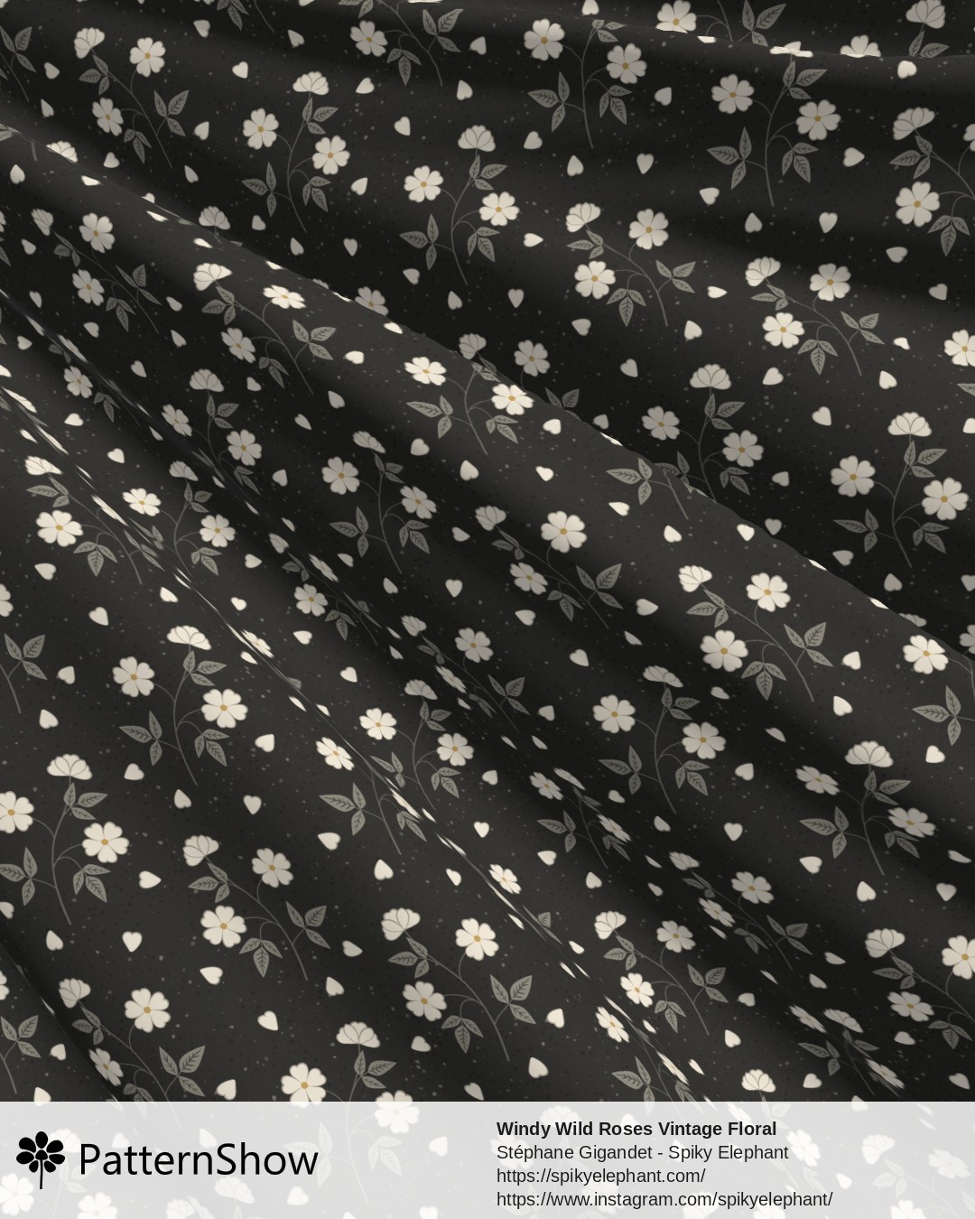 Windy Wild Roses Vintage Floral - Cream on Charcoal
