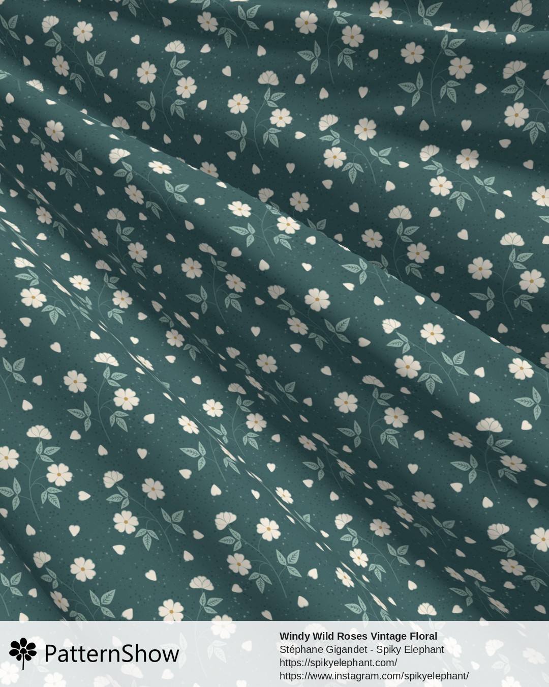 Windy Wild Roses Vintage Floral - Moody Deep Teal