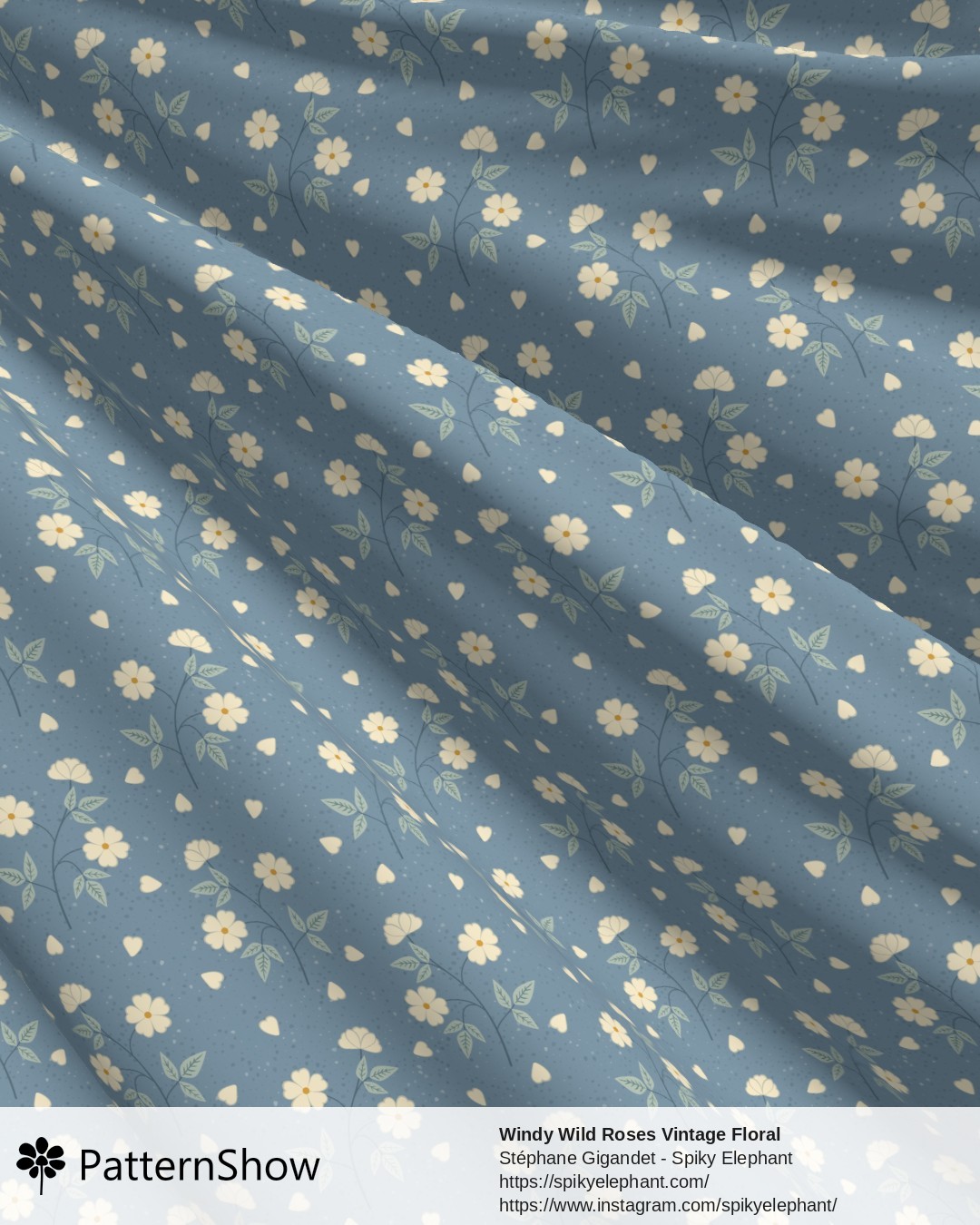 Windy Wild Roses Vintage Floral - Dusty Blue and Butterscotch