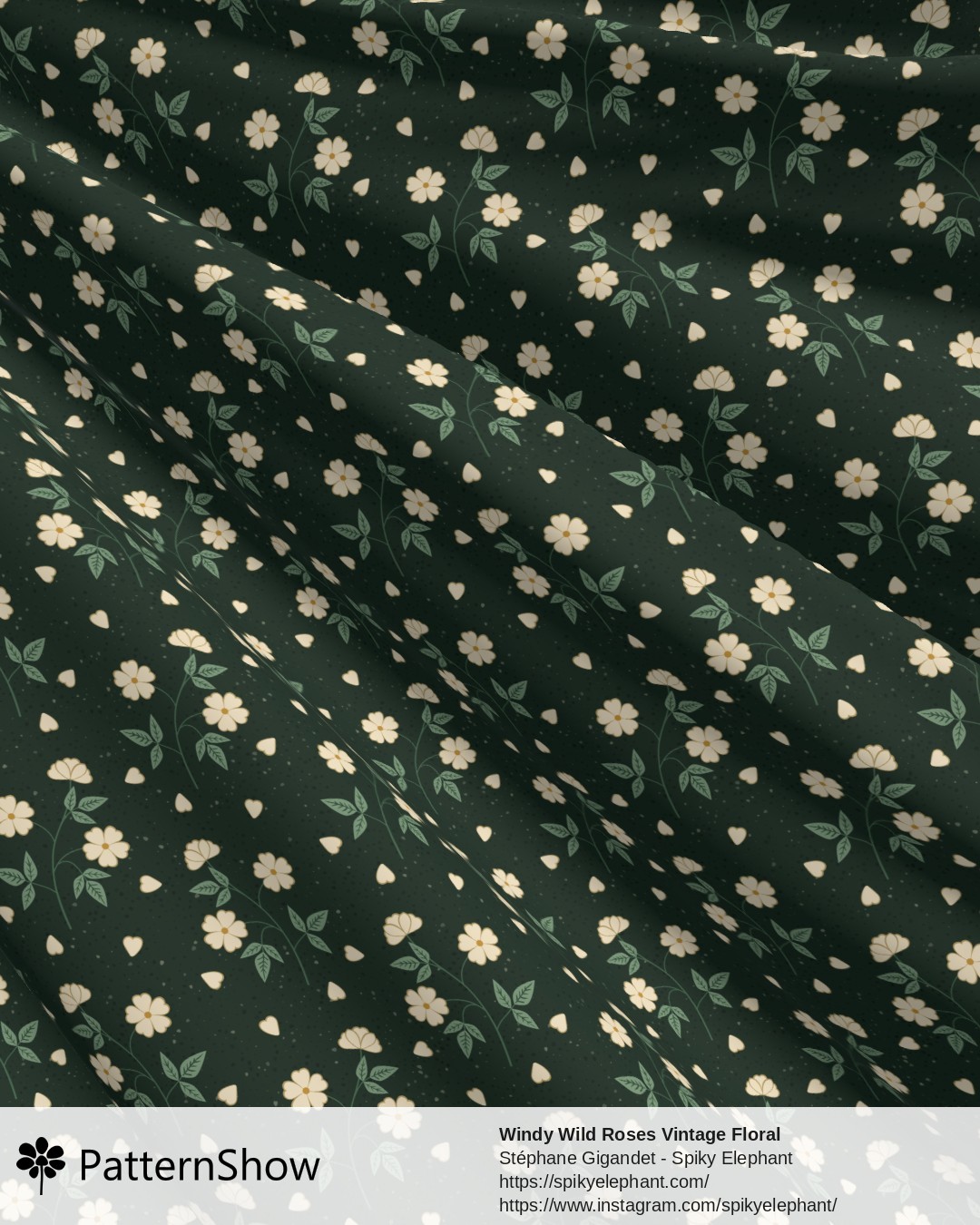 Windy Wild Roses Vintage Floral - Moody Emerald and Gold