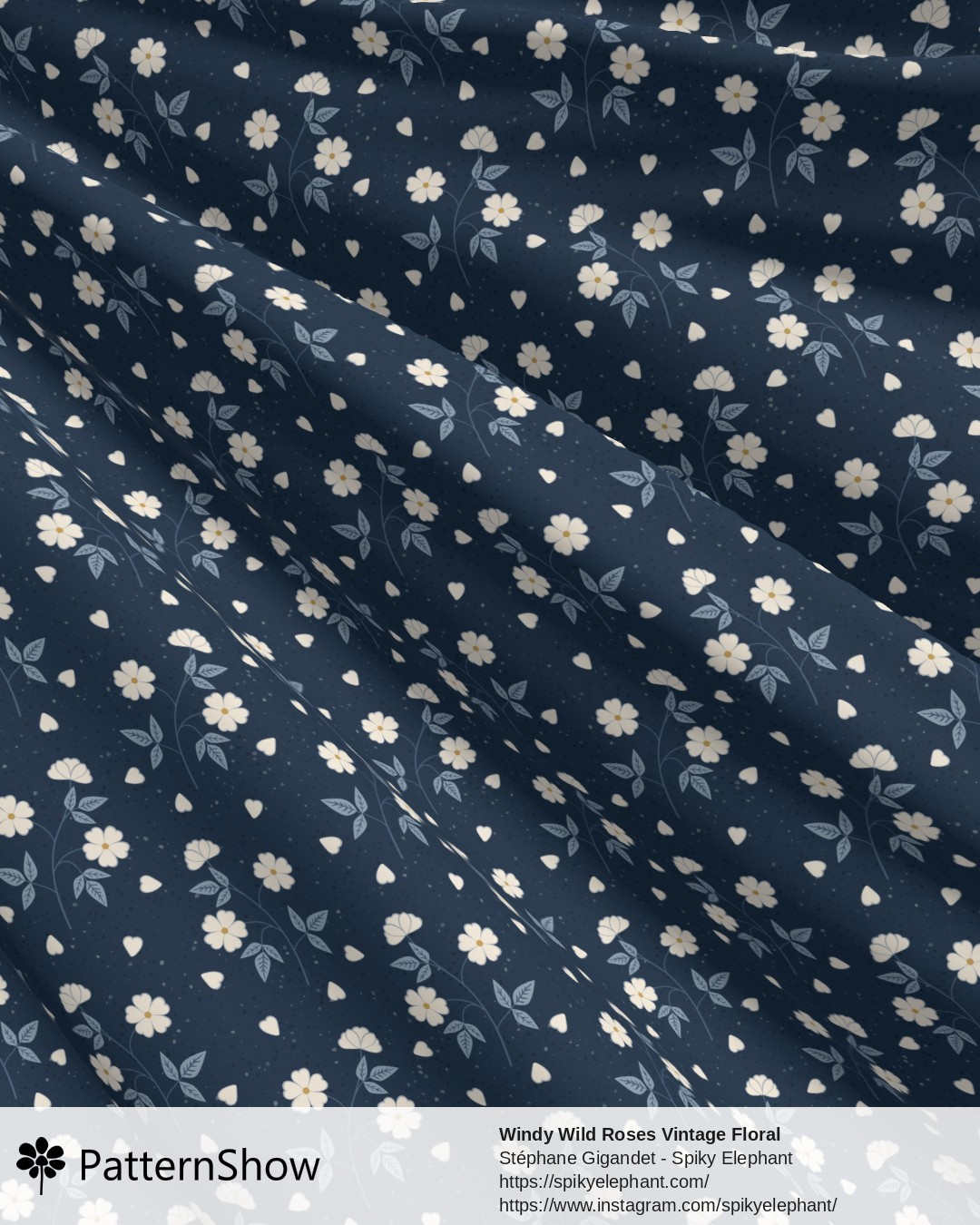 Windy Wild Roses Vintage Floral - Navy Grasscloth