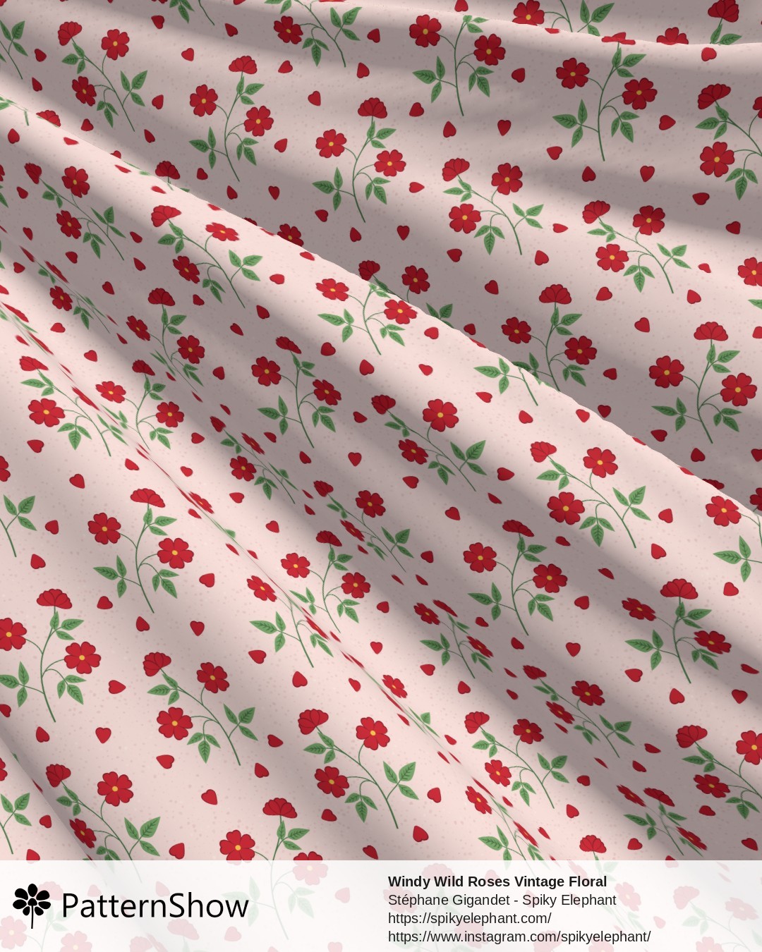 Windy Wild Roses Vintage Floral - Red Roses on Blush