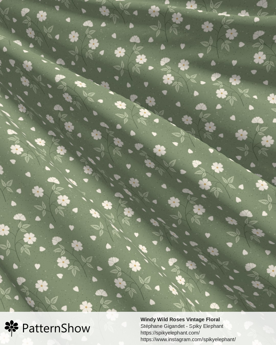 Windy Wild Roses Vintage Floral - Sage Green and Cream