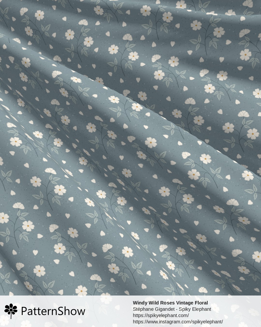 Windy Wild Roses Vintage Floral - Slate Blue